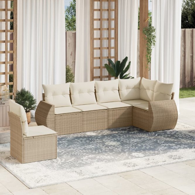 6-tlg. Garten-Sofagarnitur mit Kissen Schwarz Poly Rattan