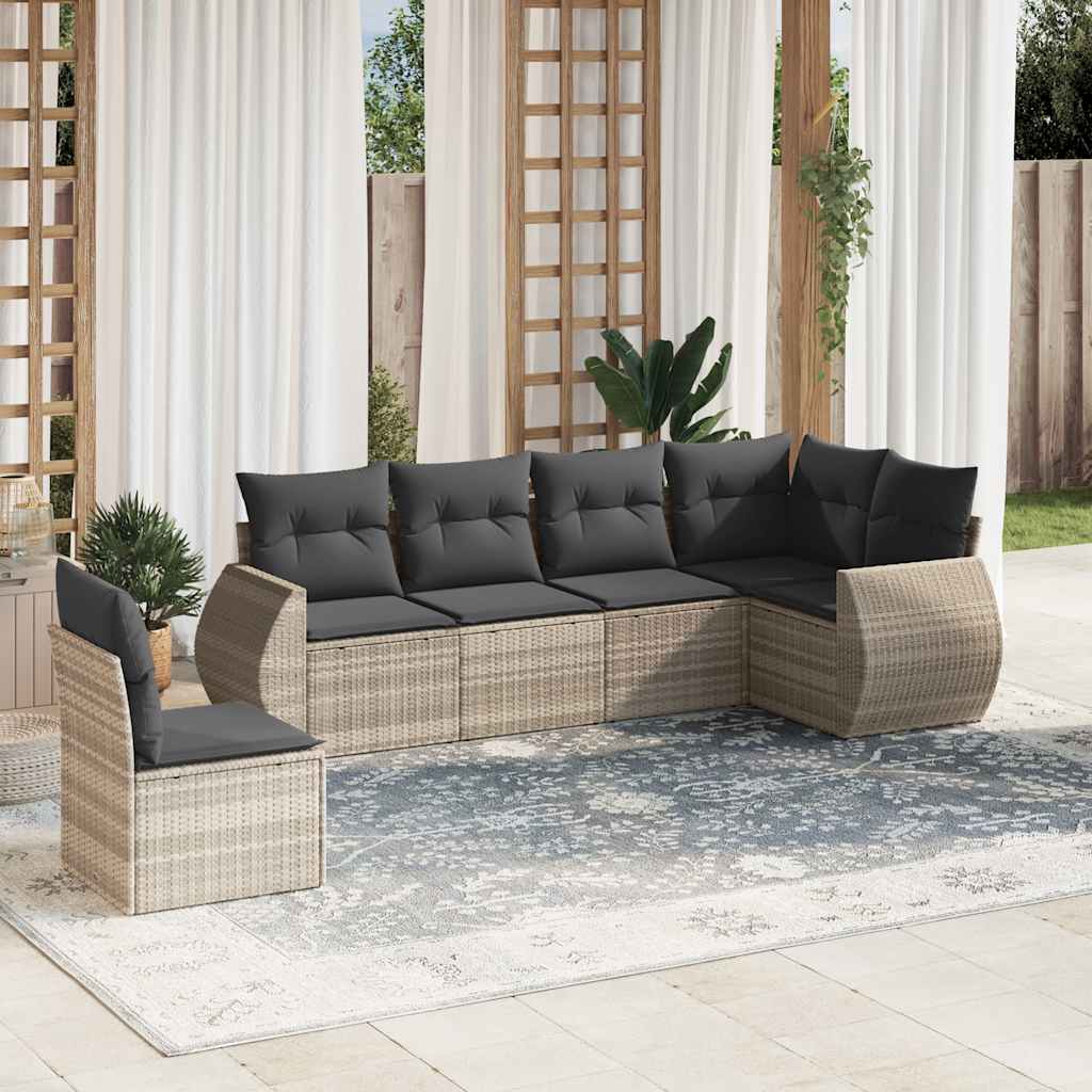 6-tlg. Garten-Sofagarnitur mit Kissen Schwarz Poly Rattan