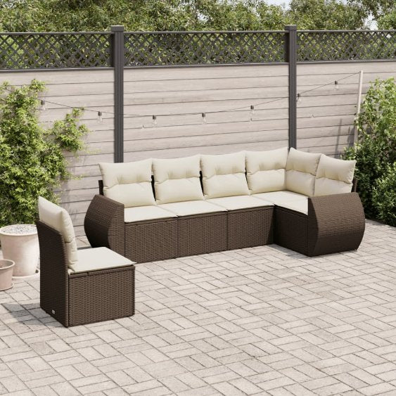 6-tlg. Garten-Sofagarnitur mit Kissen Schwarz Poly Rattan