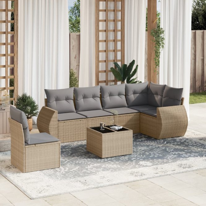 6-tlg. Garten-Sofagarnitur mit Kissen Schwarz Poly Rattan