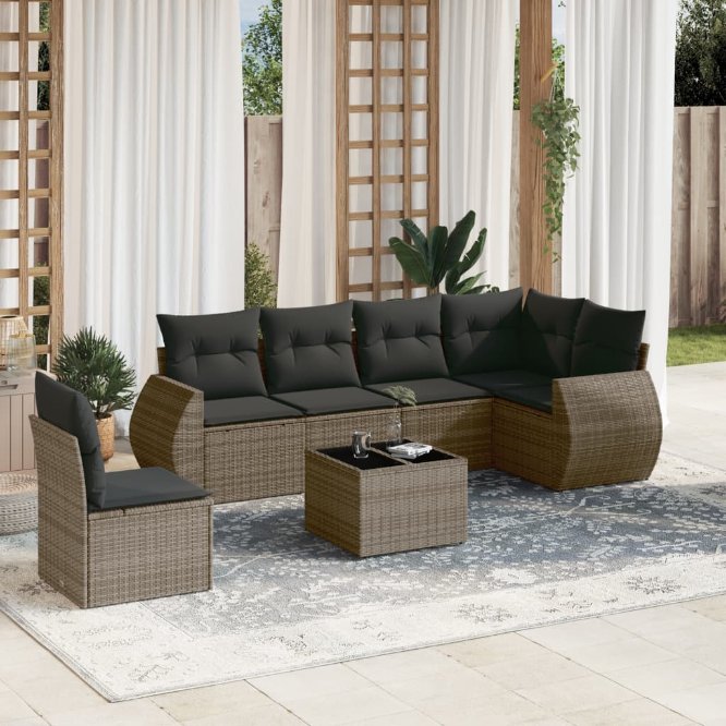 6-tlg. Garten-Sofagarnitur mit Kissen Schwarz Poly Rattan