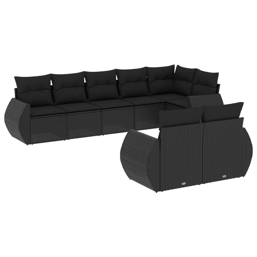 vidaXL 8-tlg. Garten-Sofagarnitur mit Kissen Schwarz Poly Rattan