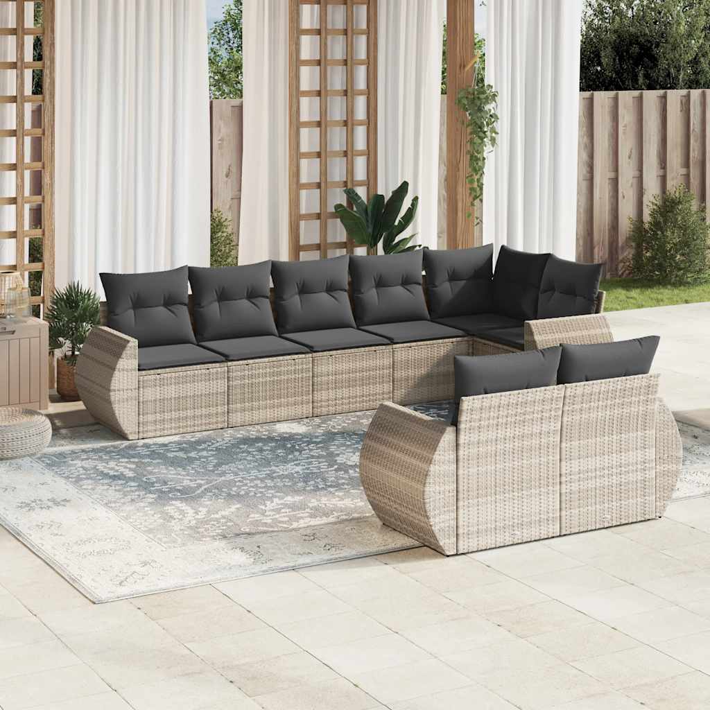 vidaXL 8-tlg. Garten-Sofagarnitur mit Kissen Schwarz Poly Rattan
