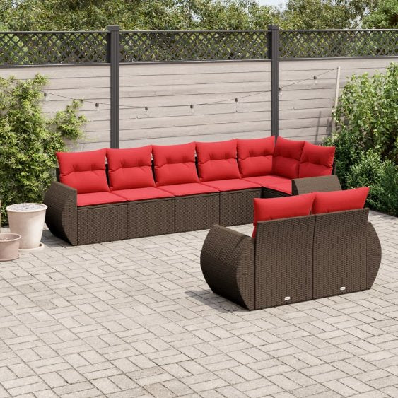 vidaXL 8-teiliges Gartensofa-Set mit Kissen, schwarzes Polyrattan