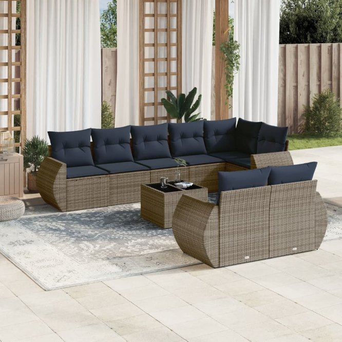 vidaXL 8-teiliges Gartensofa-Set mit Kissen, schwarzes Polyrattan
