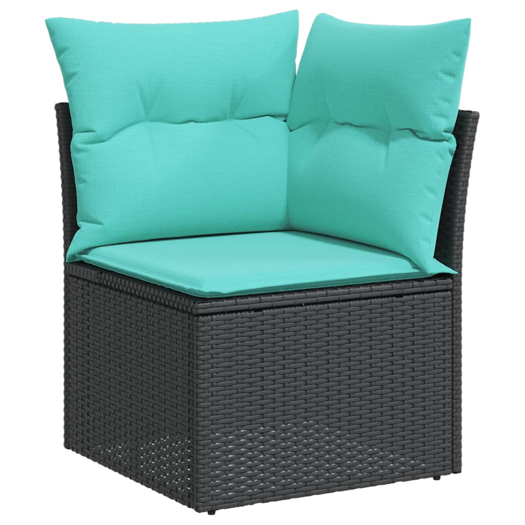 vidaXL 8-teiliges Gartensofa-Set mit Kissen, schwarzes Polyrattan