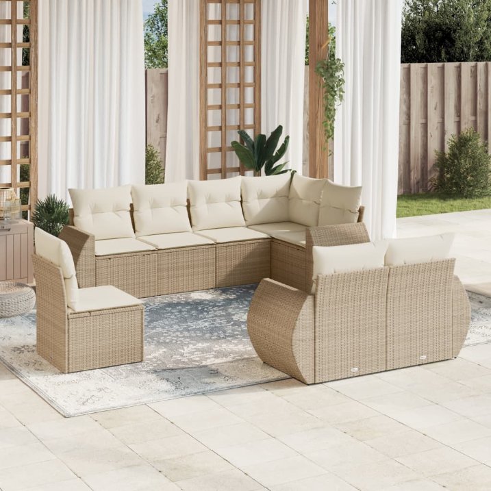 vidaXL 8-tlg. Garten-Sofagarnitur mit Kissen Schwarz Poly Rattan