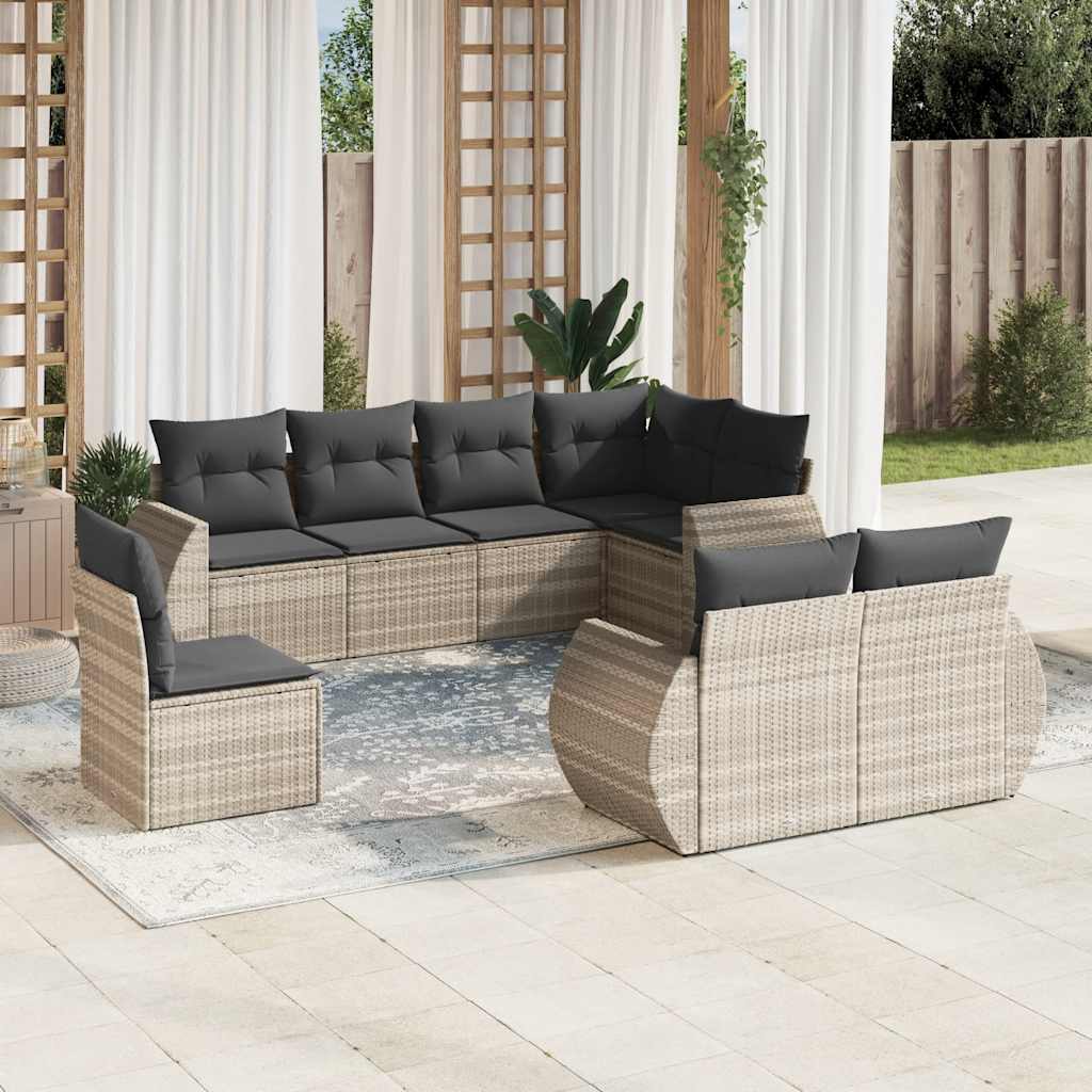 vidaXL 8-tlg. Garten-Sofagarnitur mit Kissen Schwarz Poly Rattan