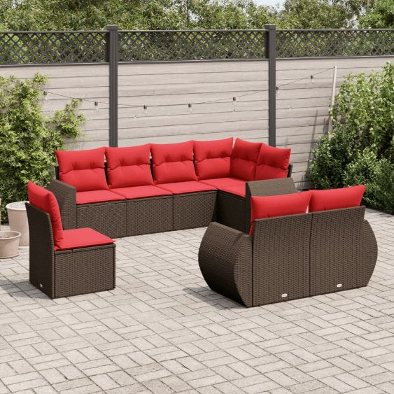 vidaXL 8-teiliges Gartensofa-Set mit Kissen, schwarzes Polyrattan