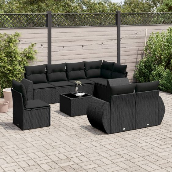 vidaXL 8-tlg. Garten-Sofagarnitur mit Kissen Schwarz Poly Rattan