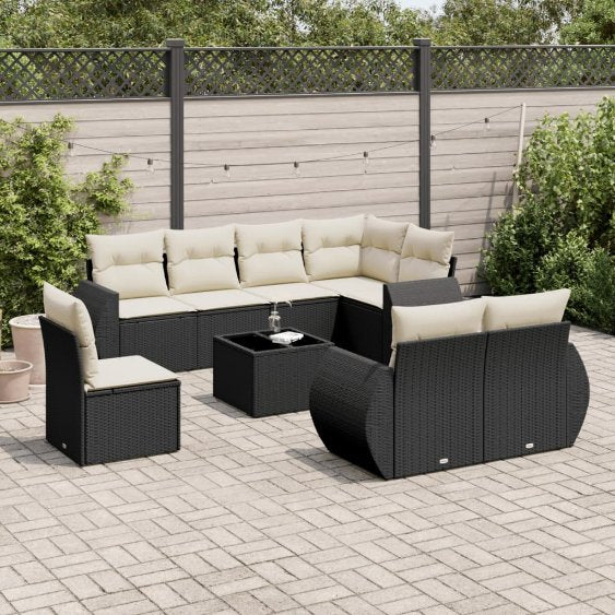 vidaXL 8-tlg. Garten-Sofagarnitur mit Kissen Schwarz Poly Rattan