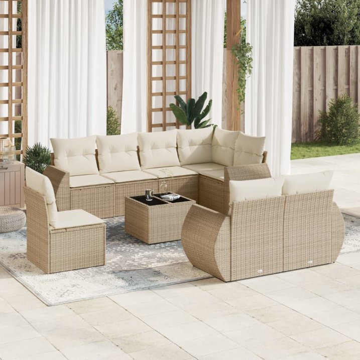 vidaXL 8-tlg. Garten-Sofagarnitur mit Kissen Schwarz Poly Rattan
