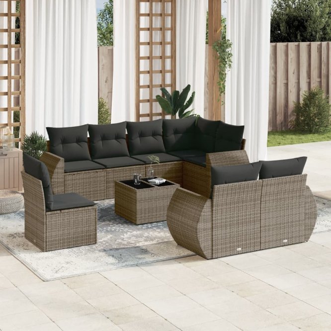 vidaXL 8-tlg. Garten-Sofagarnitur mit Kissen Schwarz Poly Rattan