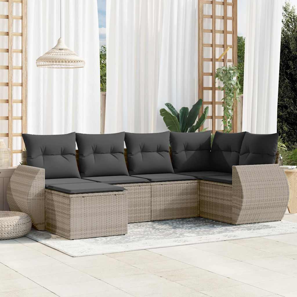 vidaXL 6-tlg. Garten-Sofagarnitur mit Kissen Schwarz Poly Rattan