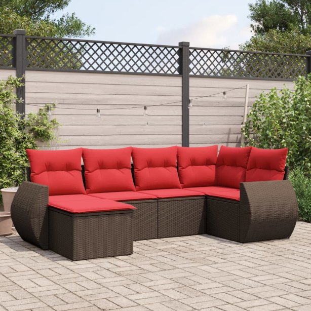 vidaXL 6-teiliges Gartensofa-Set mit Kissen, schwarzes Polyrattan