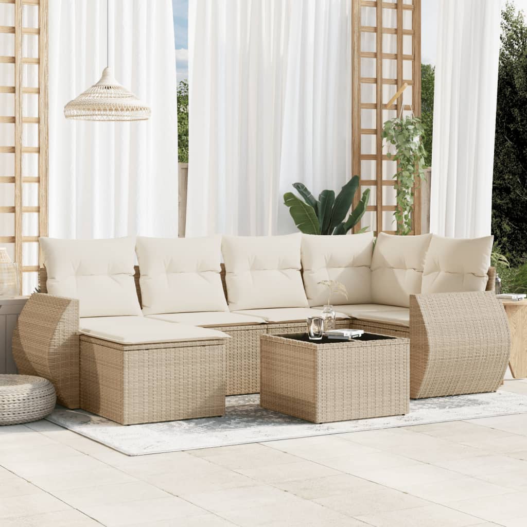 vidaXL 6-tlg. Garten-Sofagarnitur mit Kissen Schwarz Poly Rattan