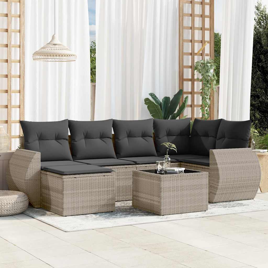 vidaXL 6-tlg. Garten-Sofagarnitur mit Kissen Schwarz Poly Rattan