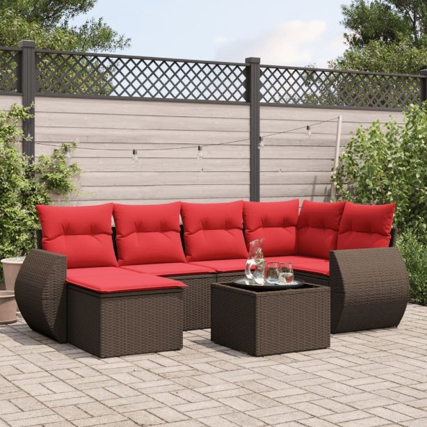 vidaXL 6-teiliges Gartensofa-Set mit Kissen, schwarzes Polyrattan