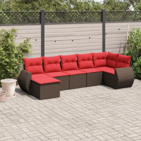 vidaXL 7-teiliges Gartensofa-Set mit Kissen, schwarzes Polyrattan