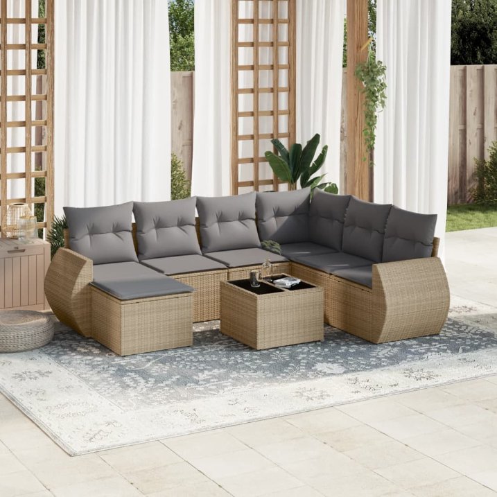 vidaXL 7-tlg. Garten-Sofagarnitur mit Kissen Schwarz Poly Rattan