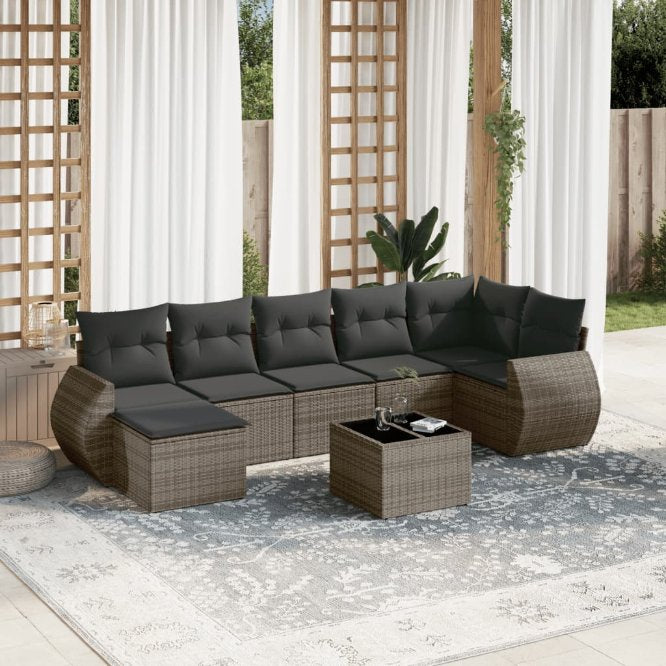 vidaXL 7-tlg. Garten-Sofagarnitur mit Kissen Schwarz Poly Rattan