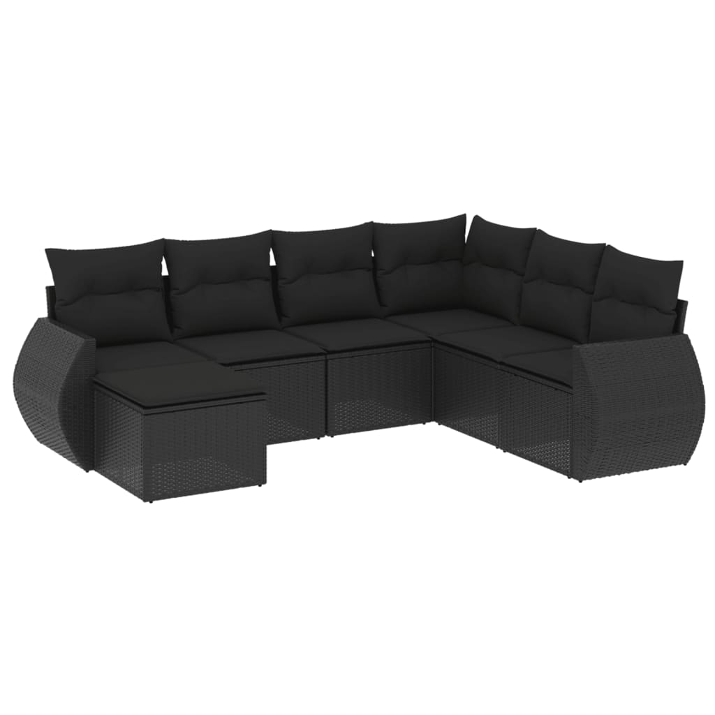 vidaXL 7-tlg. Garten-Sofagarnitur mit Kissen Schwarz Poly Rattan