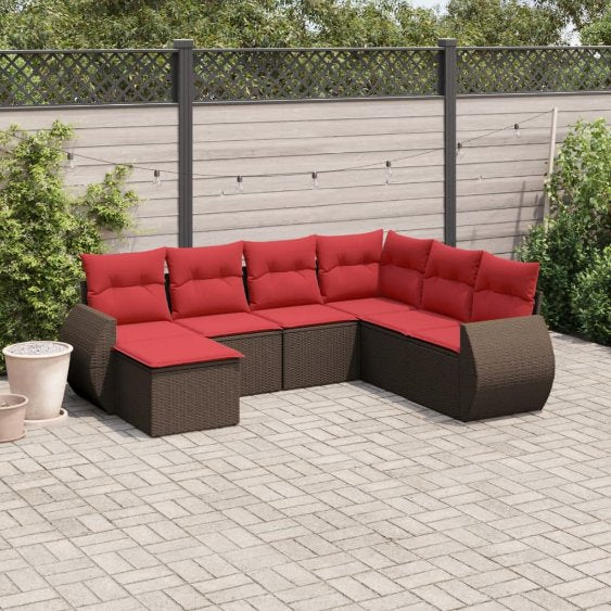 vidaXL 7-teiliges Gartensofa-Set mit Kissen, schwarzes Polyrattan