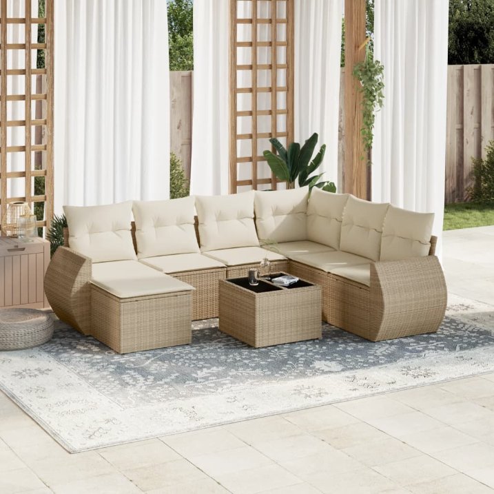 vidaXL 7-tlg. Garten-Sofagarnitur mit Kissen Schwarz Poly Rattan