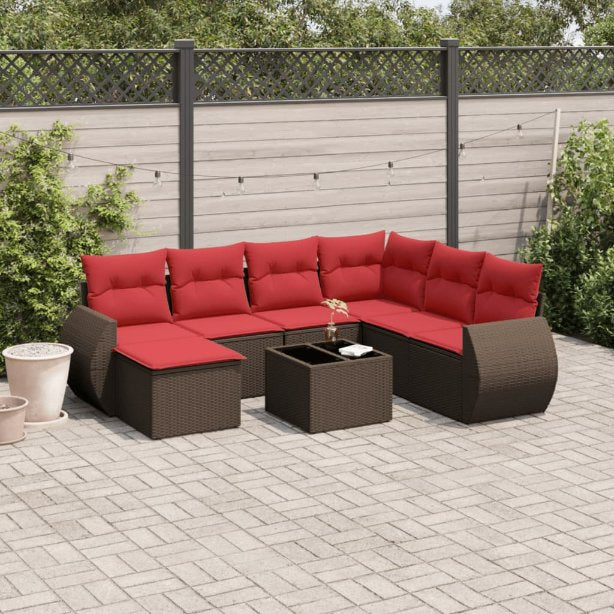 vidaXL 7-teiliges Gartensofa-Set mit Kissen, schwarzes Polyrattan