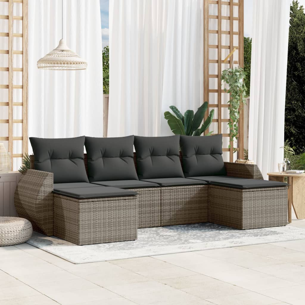 vidaXL 6-tlg. Garten-Sofagarnitur mit Kissen Schwarz Poly Rattan