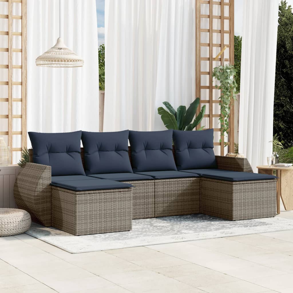 vidaXL 6-teiliges Gartensofa-Set mit Kissen, schwarzes Polyrattan