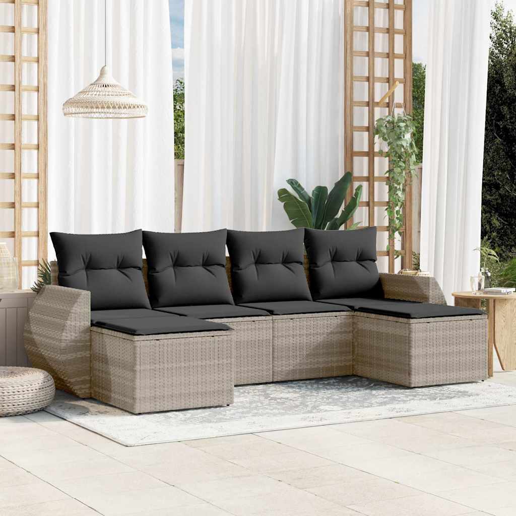 vidaXL 6-tlg. Garten-Sofagarnitur mit Kissen Schwarz Poly Rattan