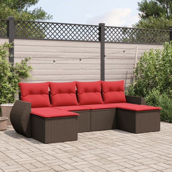 vidaXL 6-teiliges Gartensofa-Set mit Kissen, schwarzes Polyrattan