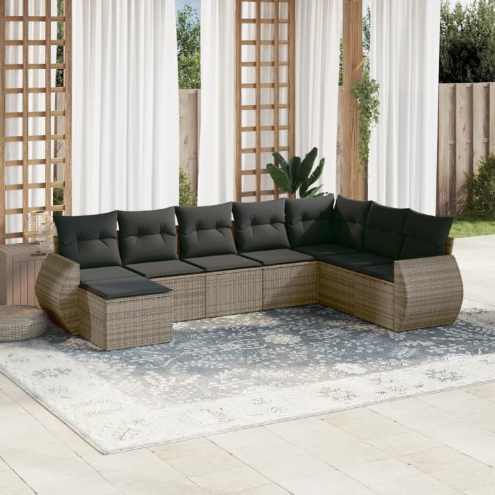 vidaXL 8-tlg. Garten-Sofagarnitur mit Kissen Schwarz Poly Rattan