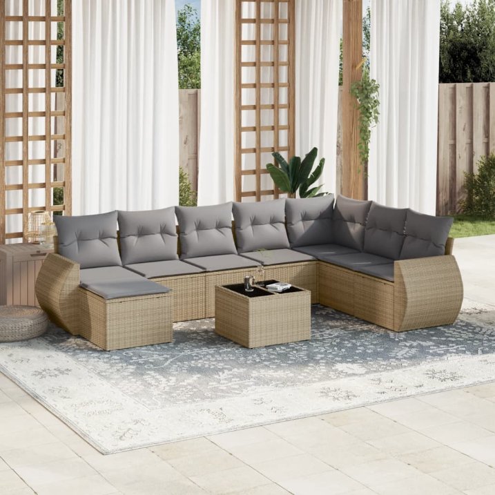 vidaXL 8-tlg. Garten-Sofagarnitur mit Kissen Schwarz Poly Rattan