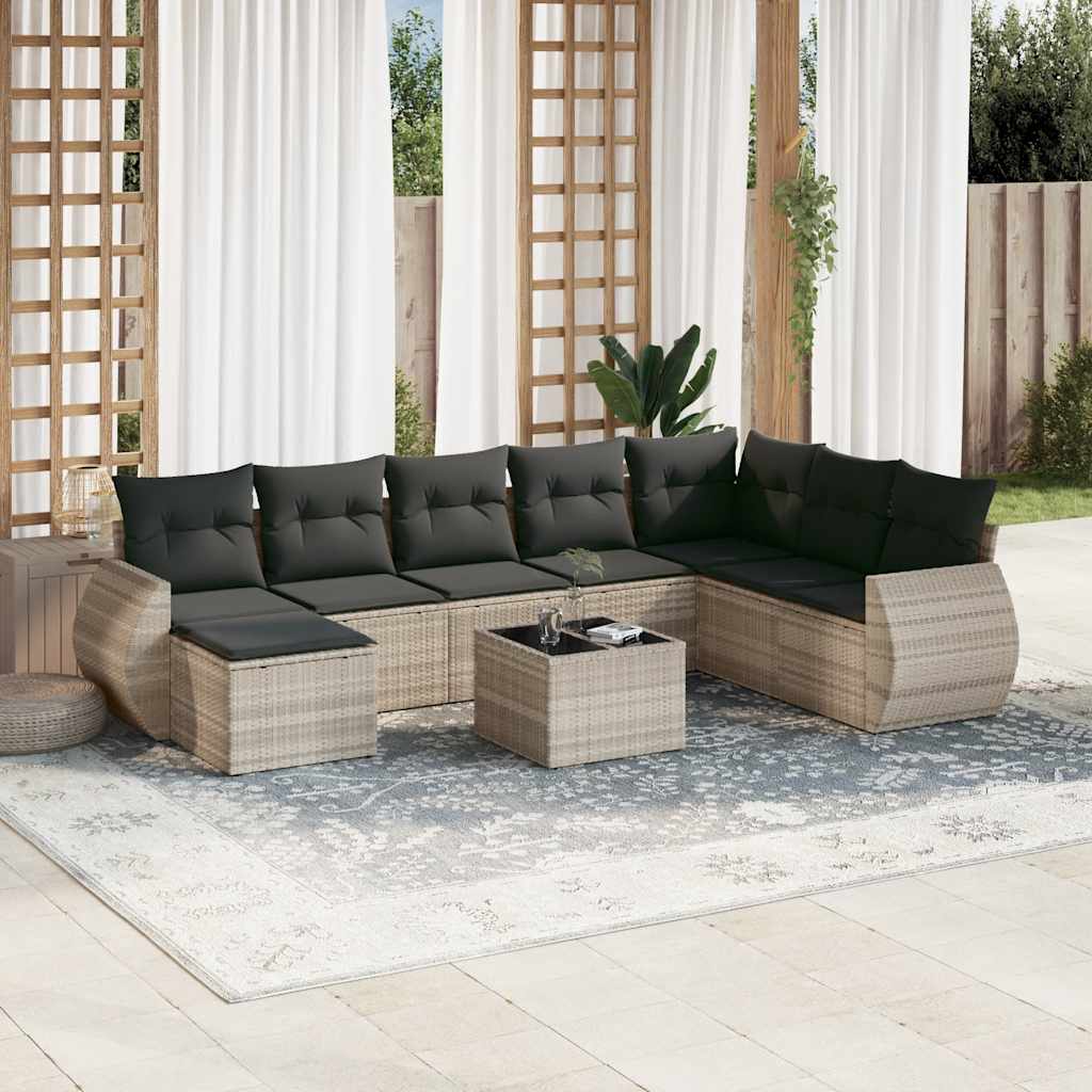 vidaXL 8-tlg. Garten-Sofagarnitur mit Kissen Schwarz Poly Rattan