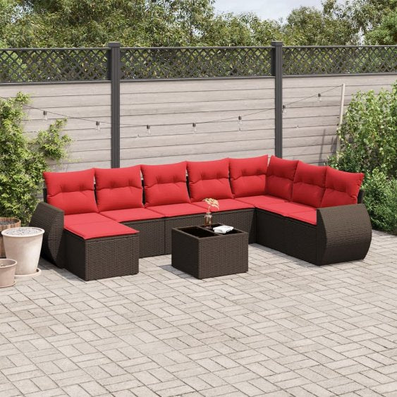 vidaXL 8-teiliges Gartensofa-Set mit Kissen, schwarzes Polyrattan
