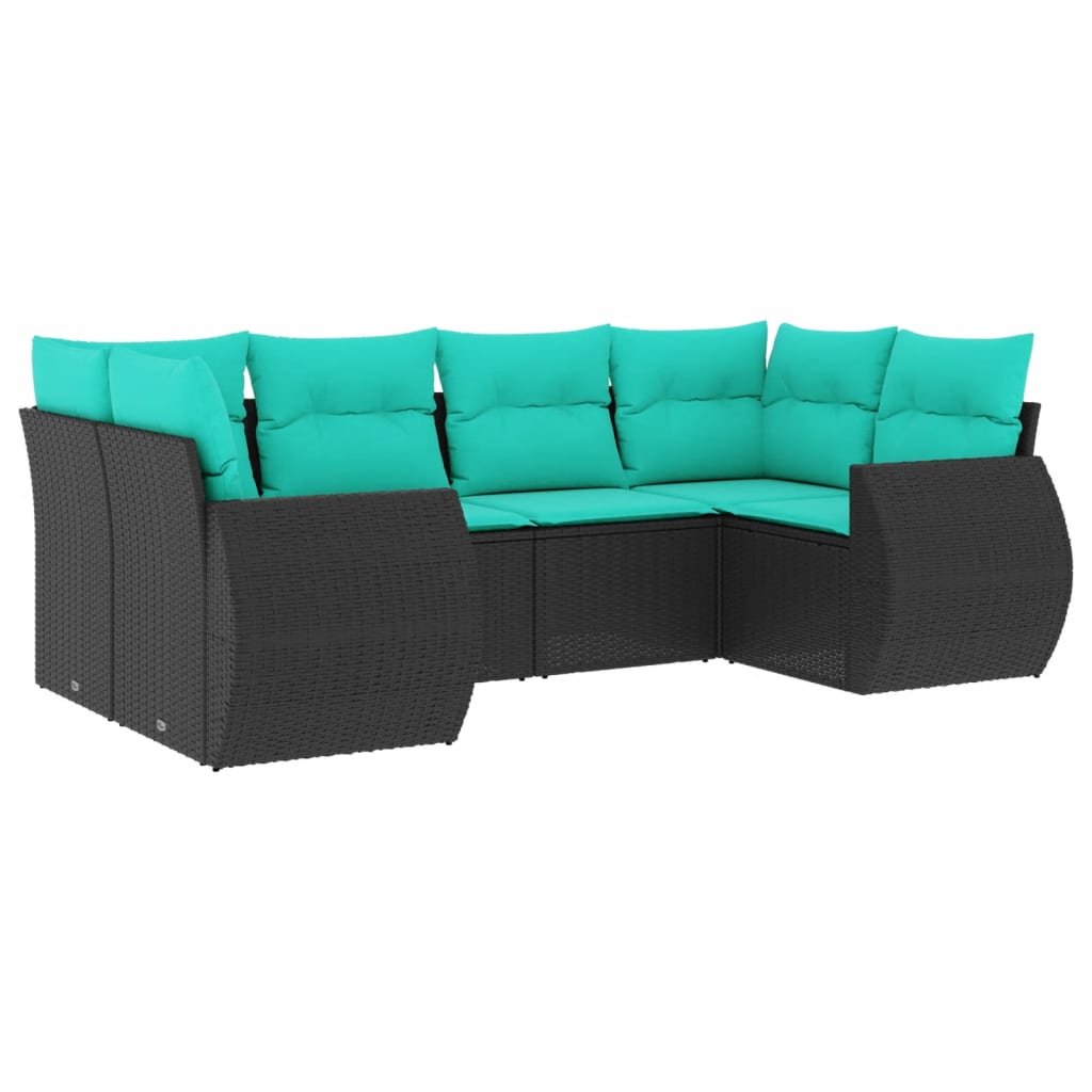 vidaXL 6-teiliges Gartensofa-Set mit Kissen, schwarzes Polyrattan