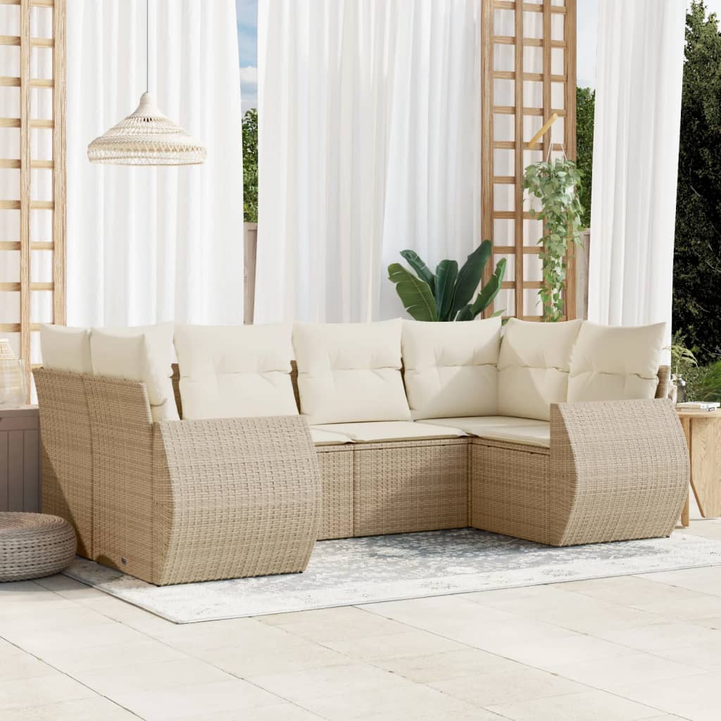 vidaXL 6-tlg. Garten-Sofagarnitur mit Kissen Schwarz Poly Rattan