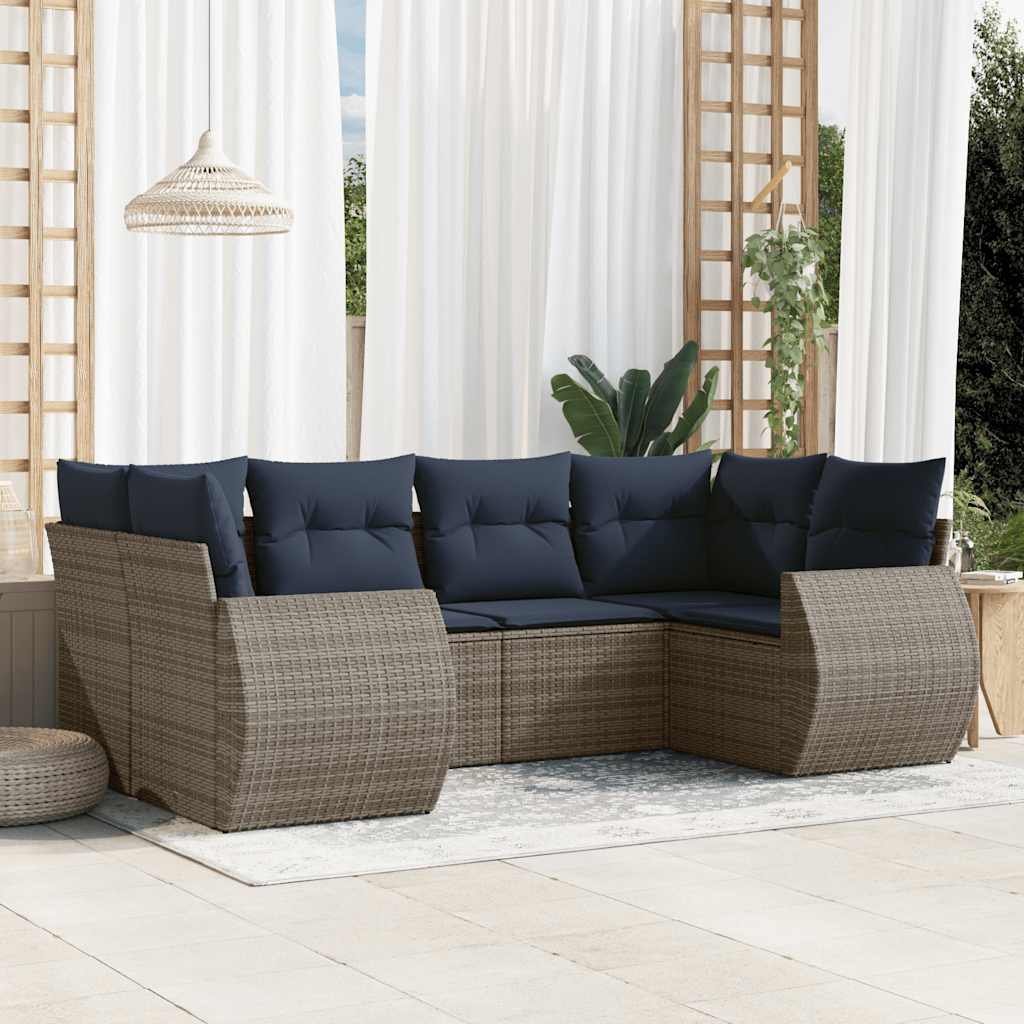 vidaXL 6-teiliges Gartensofa-Set mit Kissen, schwarzes Polyrattan