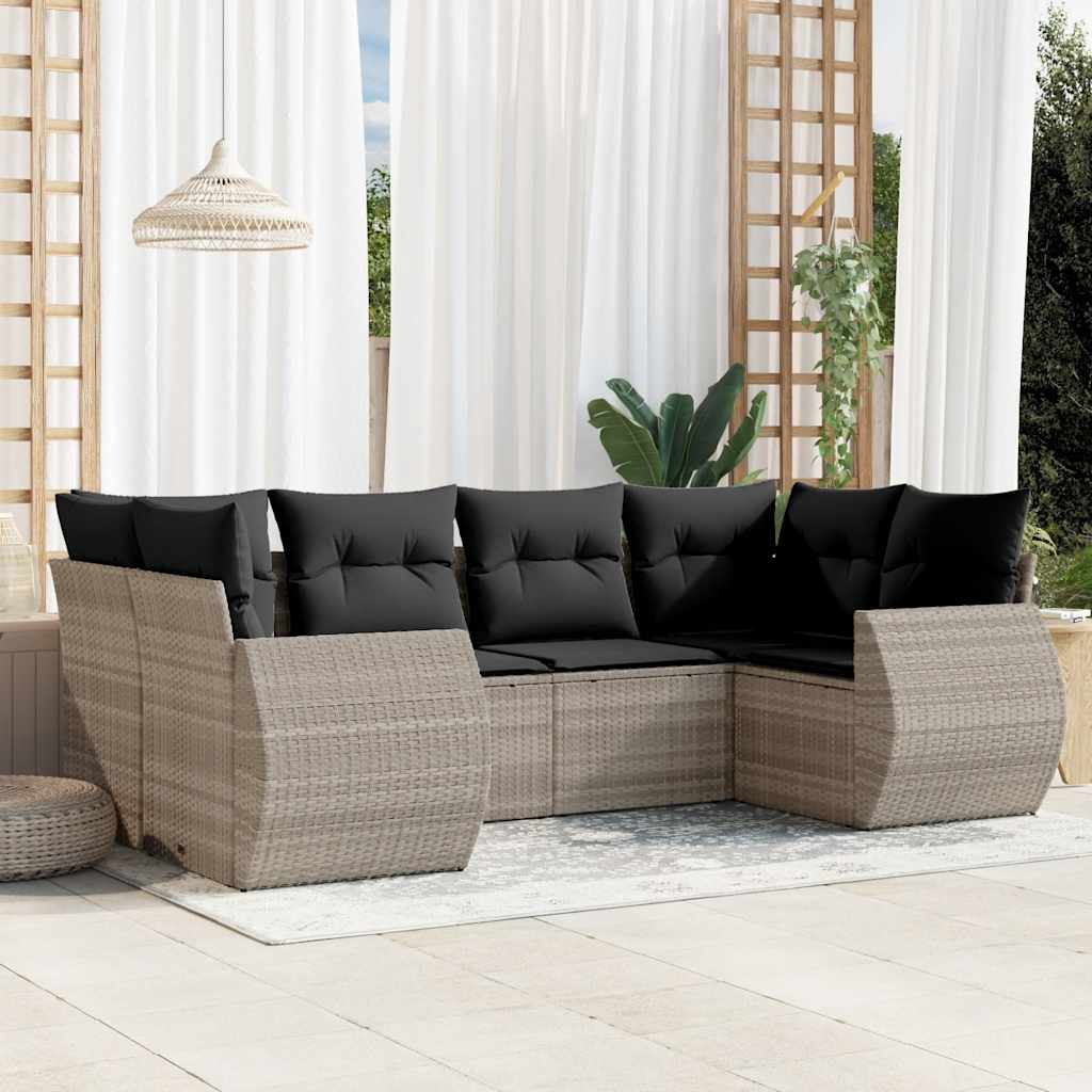 vidaXL 6-tlg. Garten-Sofagarnitur mit Kissen Schwarz Poly Rattan