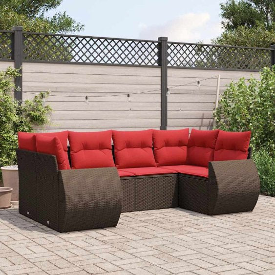 vidaXL 6-teiliges Gartensofa-Set mit Kissen, schwarzes Polyrattan