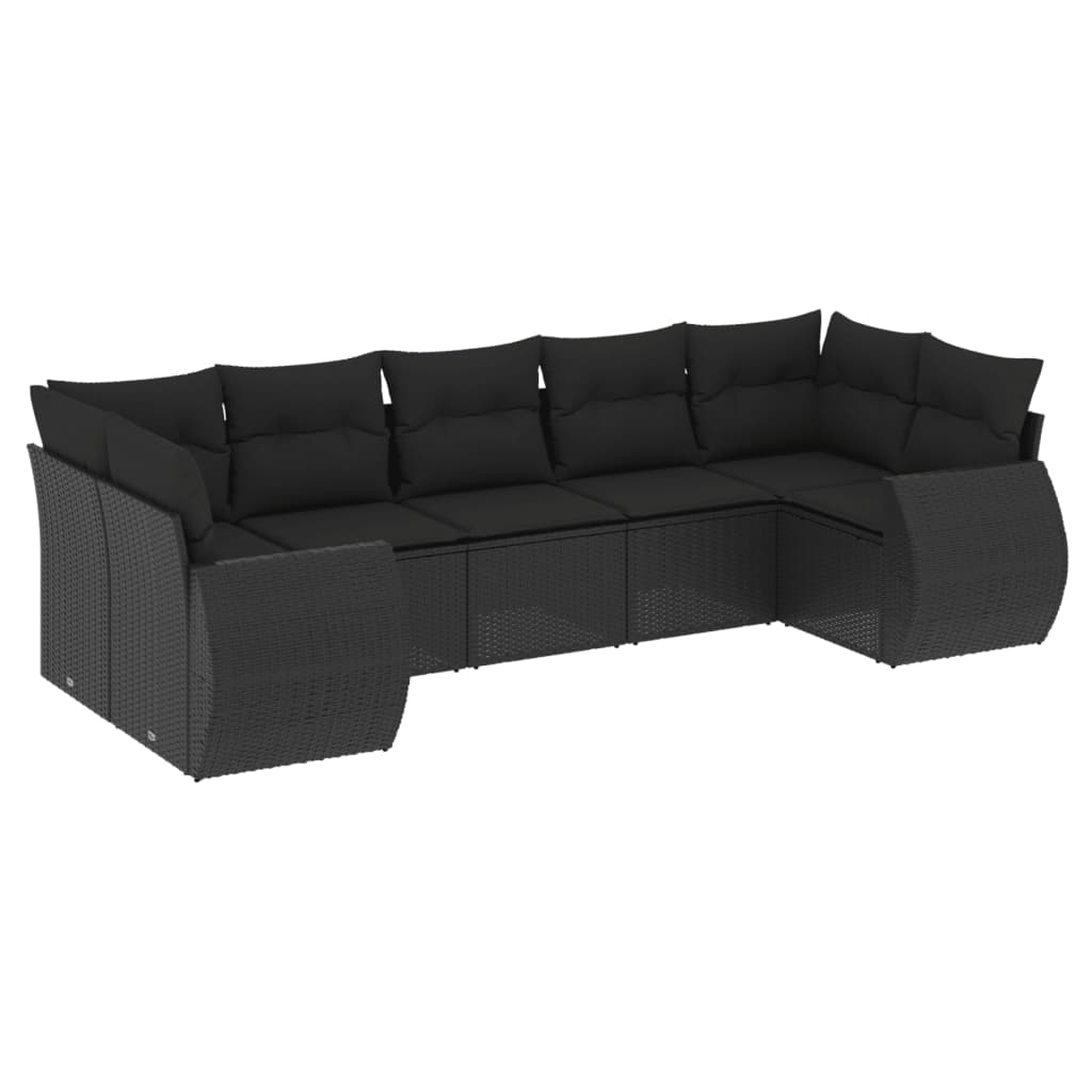 vidaXL 7-tlg. Garten-Sofagarnitur mit Kissen Schwarz Poly Rattan