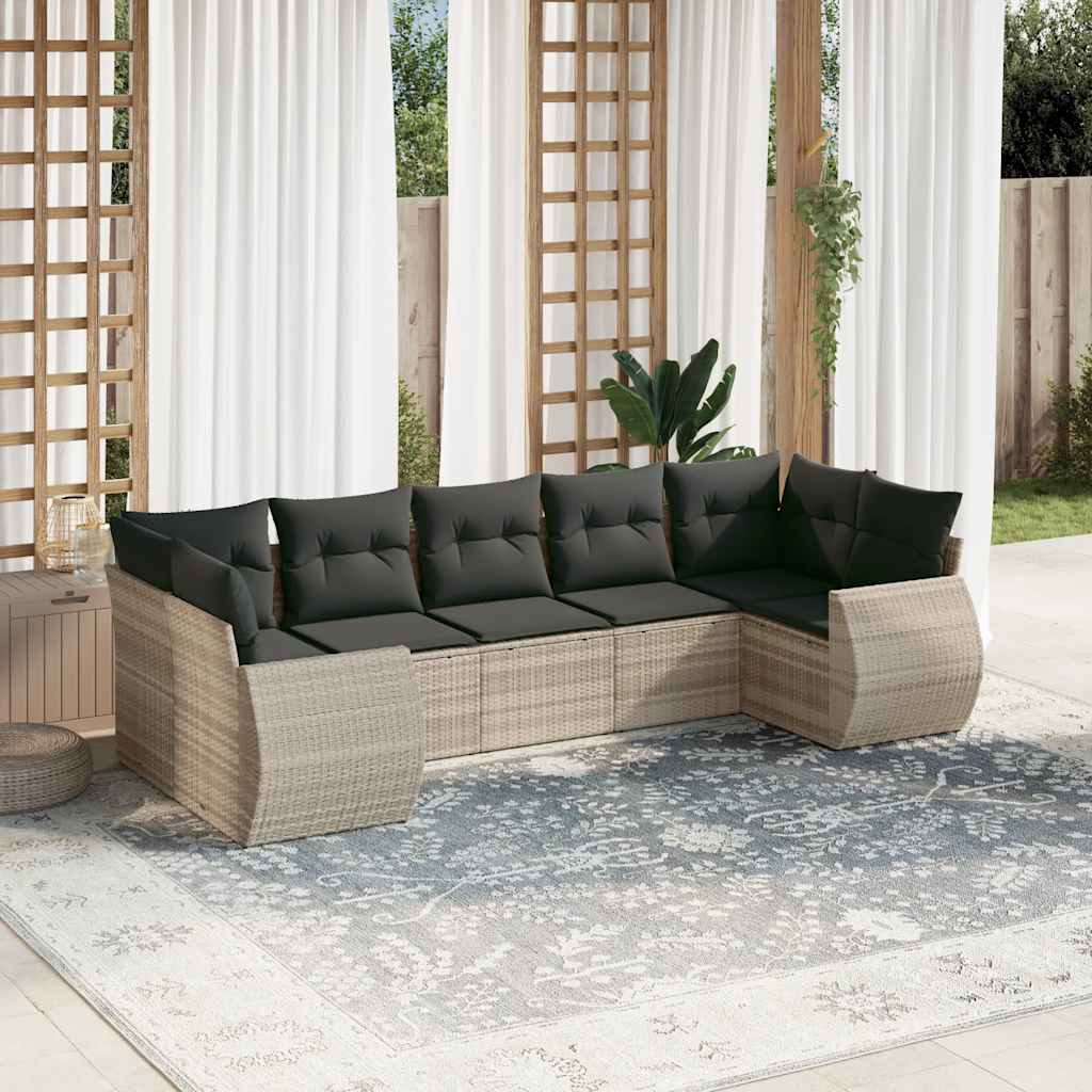 vidaXL 7-tlg. Garten-Sofagarnitur mit Kissen Schwarz Poly Rattan