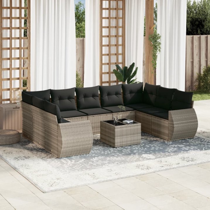 vidaXL 9-tlg. Garten-Sofagarnitur mit Kissen Schwarz Poly Rattan