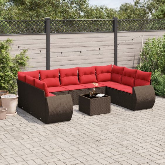vidaXL 9-teiliges Gartensofa-Set mit Kissen, schwarzes Polyrattan