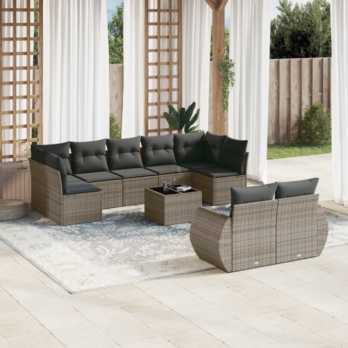 vidaXL 9-tlg. Garten-Sofagarnitur mit Kissen Schwarz Poly Rattan