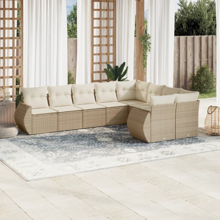 vidaXL 9-tlg. Garten-Sofagarnitur mit Kissen Schwarz Poly Rattan