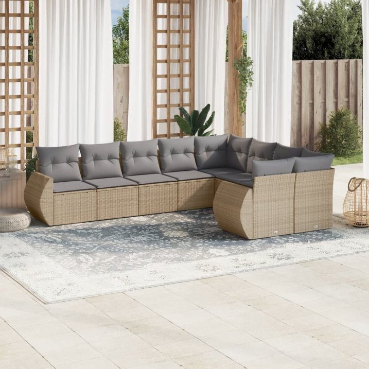 vidaXL 9-tlg. Garten-Sofagarnitur mit Kissen Schwarz Poly Rattan