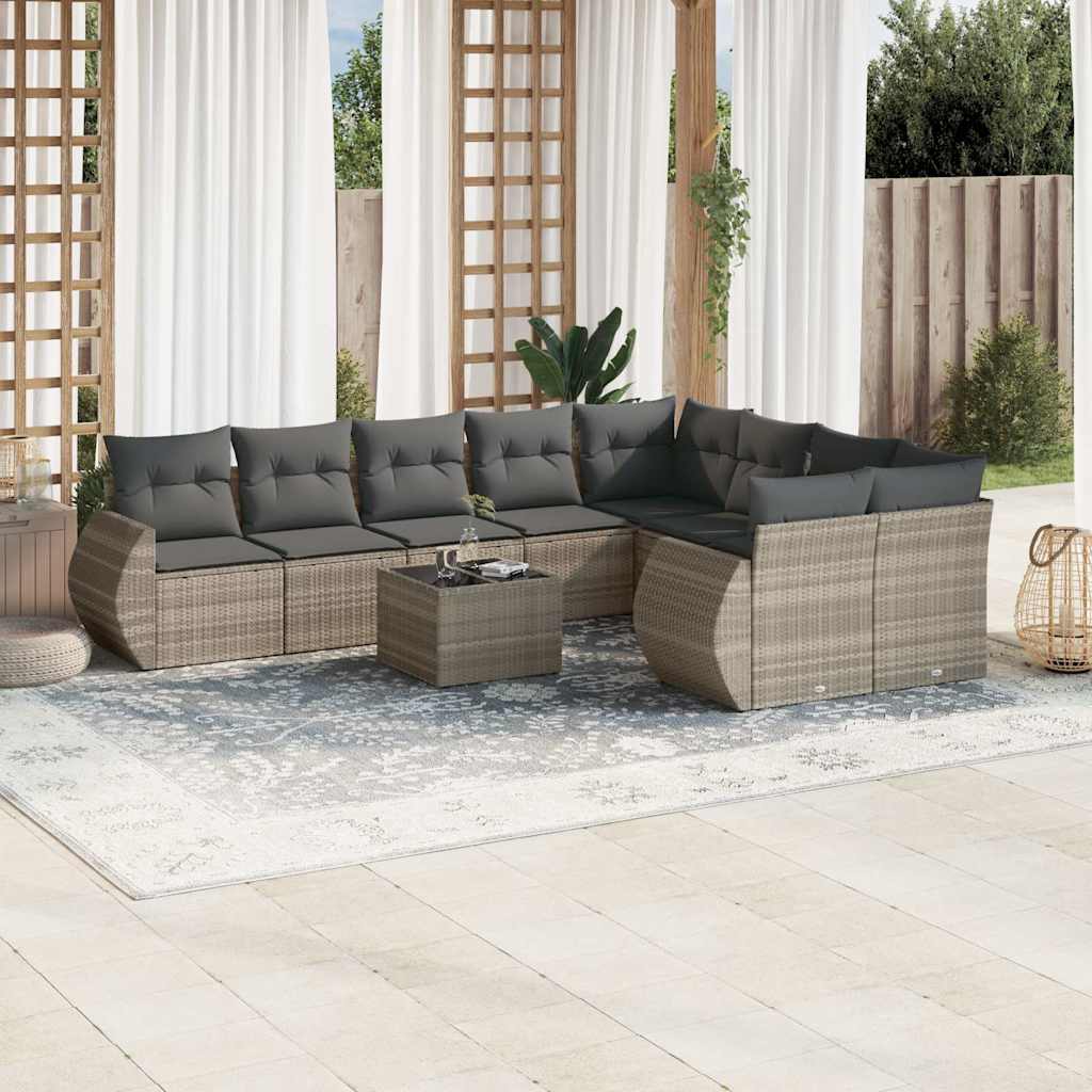 vidaXL 9-tlg. Garten-Sofagarnitur mit Kissen Schwarz Poly Rattan